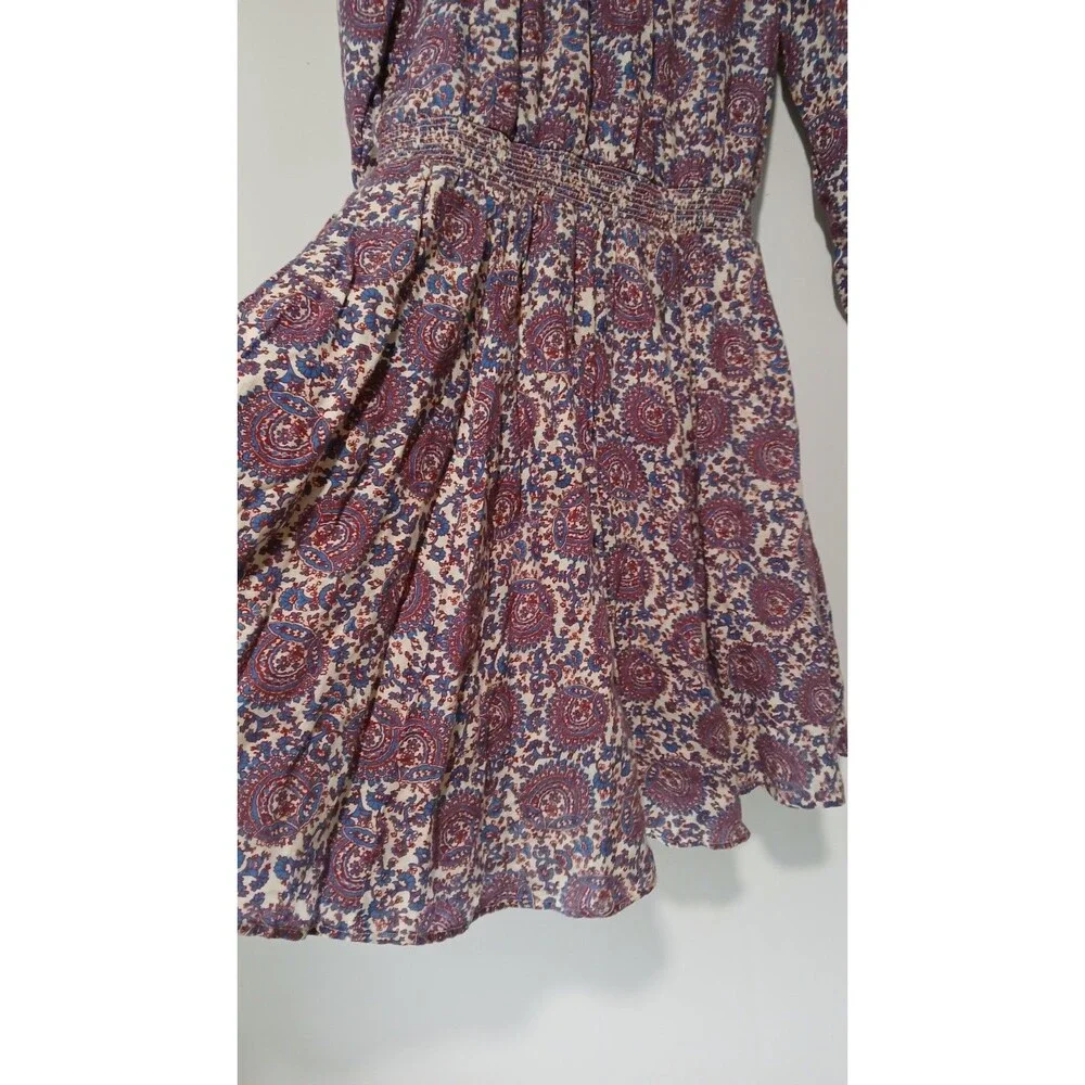 J.Crew Palermo Smocked-Waist Linen Dress Size MT Floral Medallion Casual Coastal
